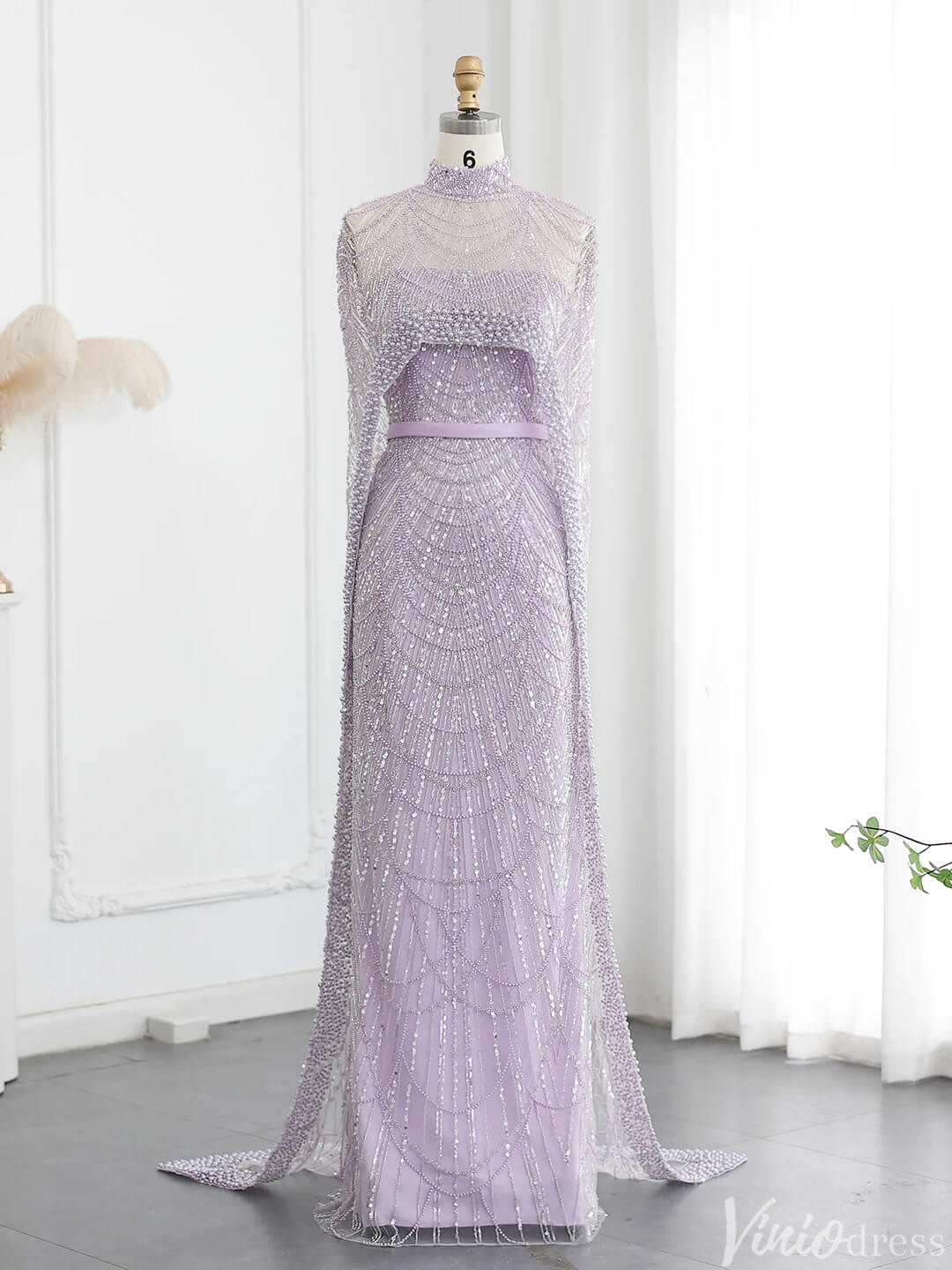 Prom Dress 2025 2 in 1 Beaded 20s Evening Gowns Gatsby Wedding Guest Dresses with Cape 20201-unique prom dresses-Lavender-US 2-Viniodress