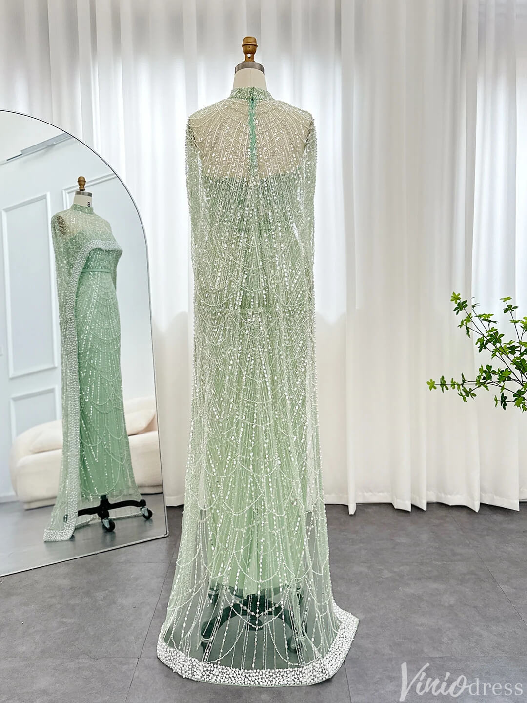 Prom Dress 2025 2 in 1 Beaded 20s Evening Gowns Gatsby Wedding Guest Dresses with Cape 20201-unique prom dresses-Sage-US 2-Viniodress