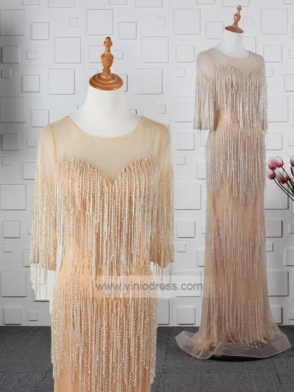 Prom Dress 2025 20s Gatsby Party Dresses Beaded Flapper Formal Dress with Sleeves FD1442-unique prom dresses-Gold-Custom Size-Viniodress