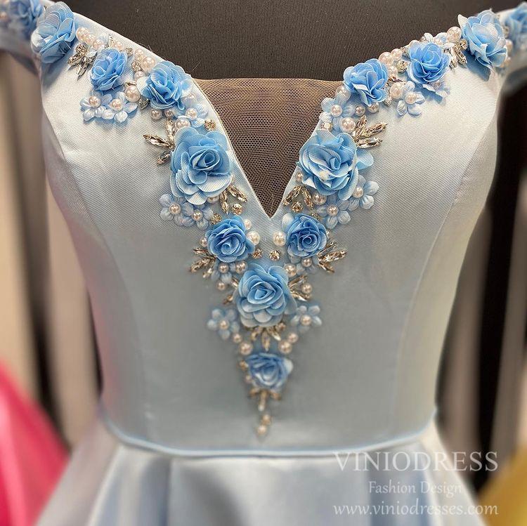 Prom Dress 2025 Cheap 3D Flower Satin Long Prom Dresses with Pockets FD2531-unique prom dresses-Light Blue-Custom Size-Viniodress