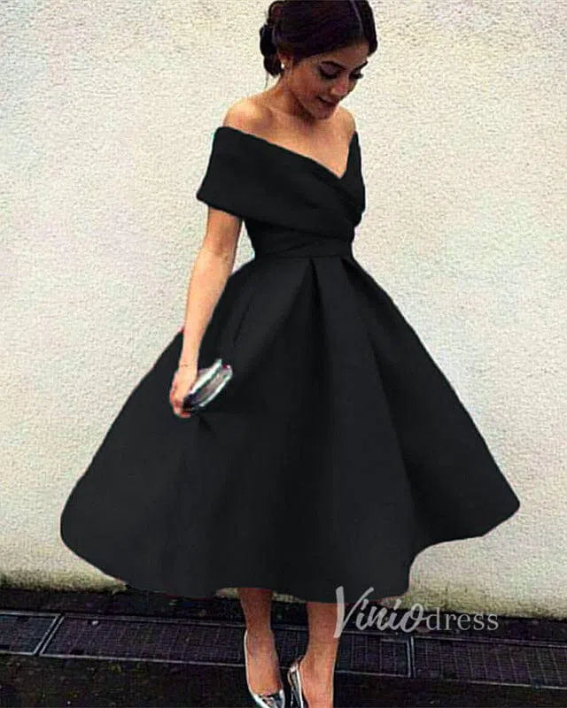 Short Prom Dresses 2025 A Line Tea Length Prom Dresses Dusty Blue Wedding Guest Dress SD1205-prom dresses-Viniodress-Black-Custom Size-Viniodress