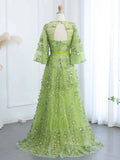 prom dresses 2025-to impress Apple Green Ethereal Prom Dresses Sparkly Floral Formal Dresses, Elbow Sleeves BD048-plus size wedding dresses Viniodress-Light Green-Custom Size-