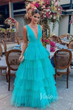 Prom Dress 2025 Aqua Blue Layered Tulle Prom Dresses V-neck FD2050-unique prom dresses-Aqua-Custom Size-Viniodress