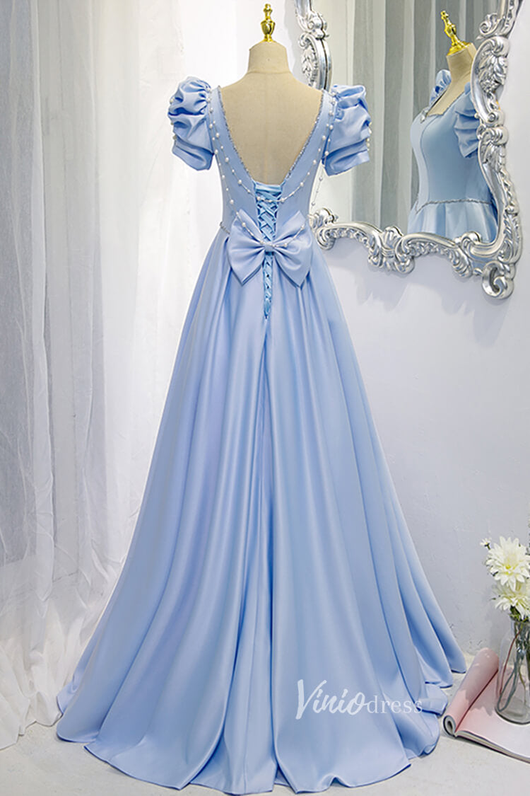 Prom Dress 2025 Baby Blue A-line Prom Dresses with Bow on Back FD2634-unique prom dresses-Light Blue-Custom Size-Viniodress