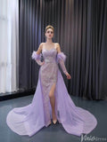 Prom Dress 2025 Beaded Lavender Prom Dresses Overskirt Wedding Dress with Slit,Removable Long Sleeves 241100-unique Prom Dresses-Lavender-Custom Size-Viniodress