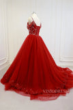 Prom Dress 2025 Beaded Red Quinceanera Dresses Prom Ball Gown Sweet 15 Dress FD1398-unique prom dresses-Dark Red-Custom Size-Viniodress