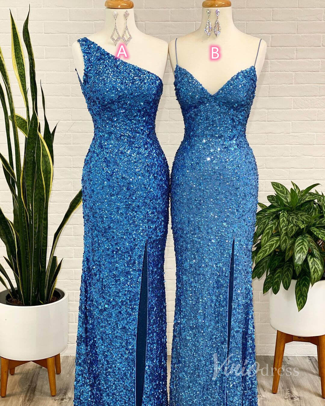 Prom Dress 2025 Beaded Sequin Blue Mermaid Prom Dress with Slit FD2836-unique prom dresses-A-Blue-Custom Size-Viniodress