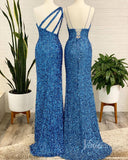 Prom Dress 2025 Beaded Sequin Blue Mermaid Prom Dress with Slit FD2836-unique prom dresses-A-Blue-Custom Size-Viniodress