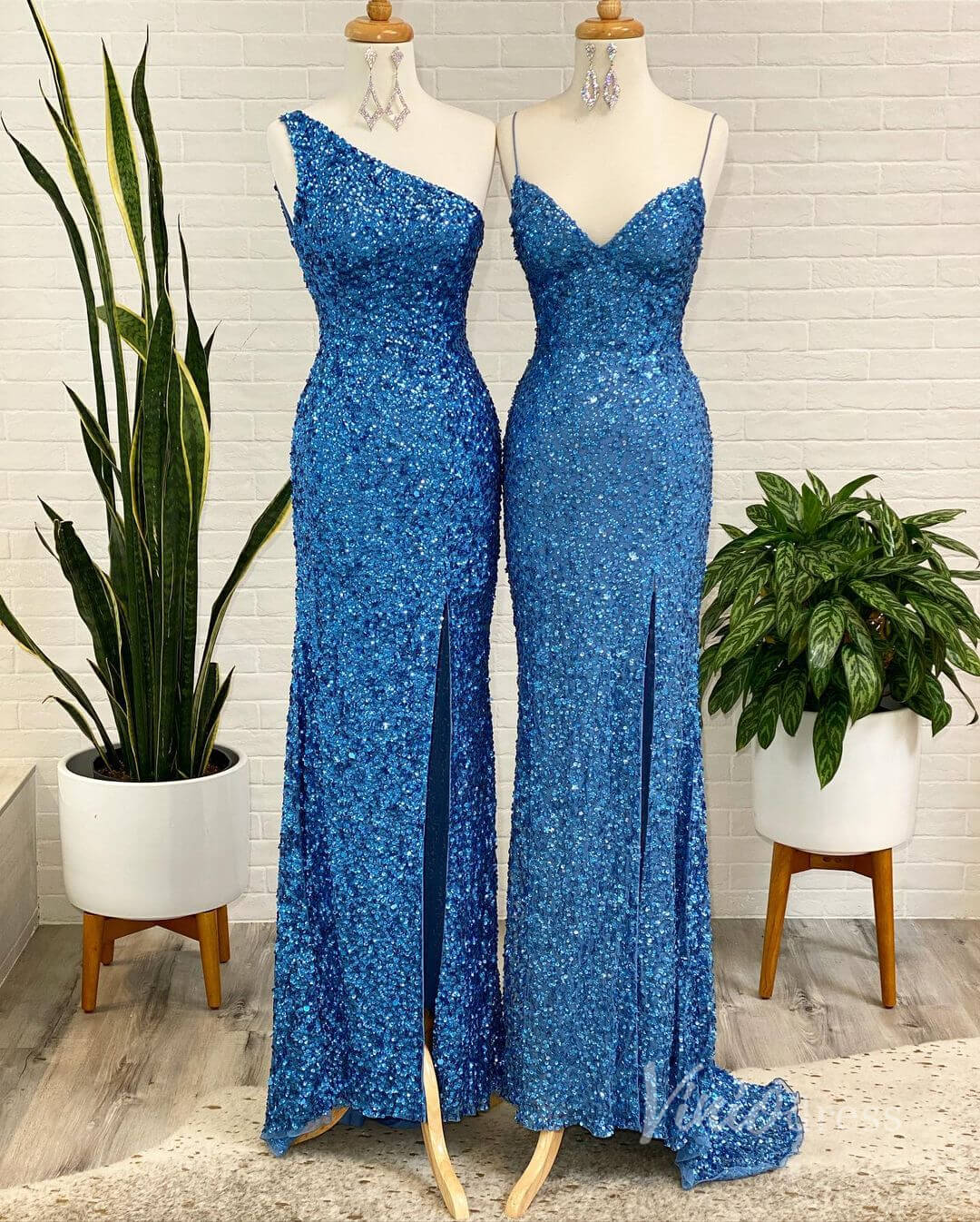 Prom Dress 2025 Beaded Sequin Blue Mermaid Prom Dress with Slit FD2836-unique prom dresses-A-Blue-Custom Size-Viniodress