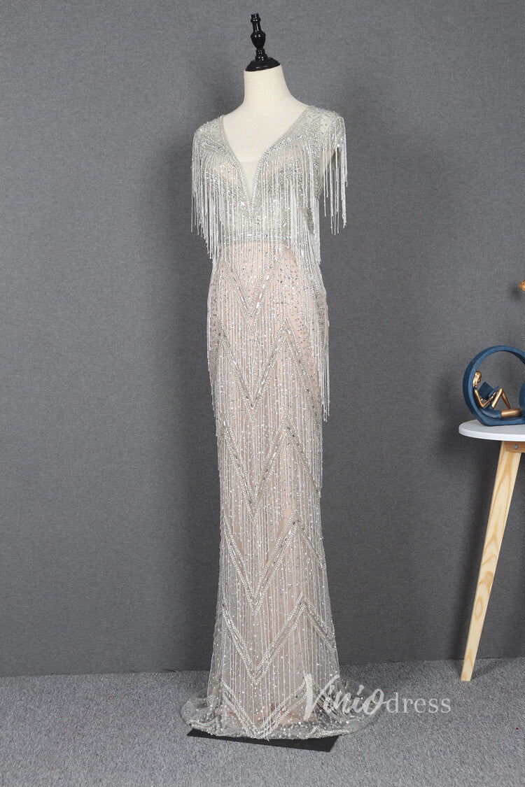 Prom Dress 2025 Beaded Silver Flapper Dress Vintage Sheath Prom Dress FD2828-unique prom dresses-Silver-US 2-Viniodress