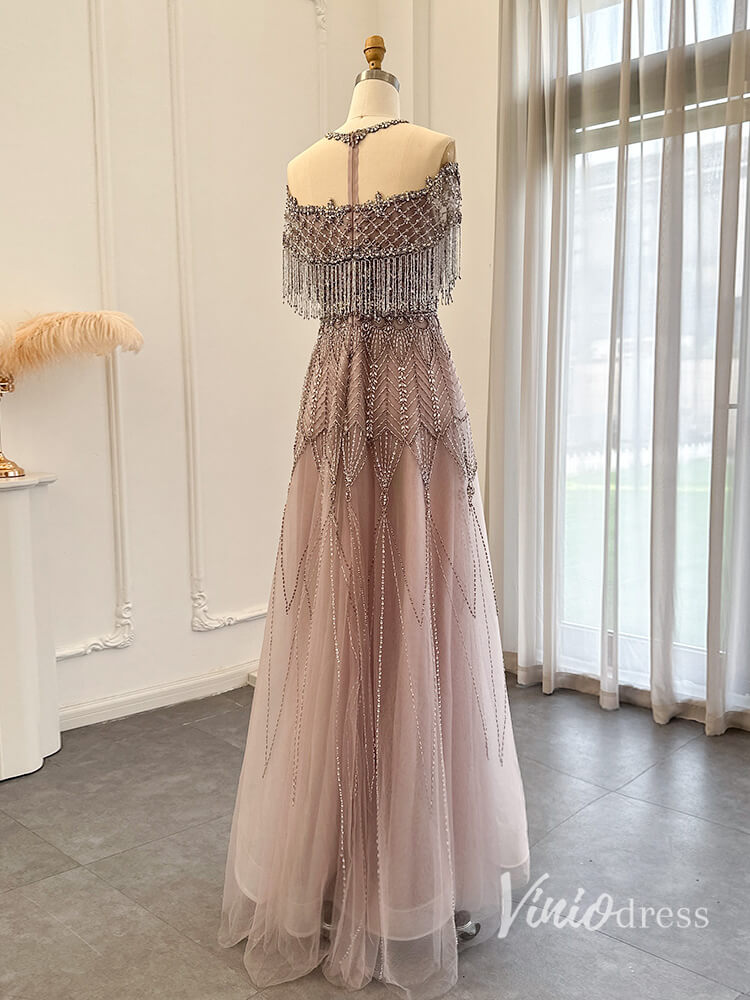 Prom Dress 2025 Beaded String Evening Dresses Blush Pink Mother of the Bride Dress AD1159-unique prom dresses-Blush Pink-US 2-Viniodress