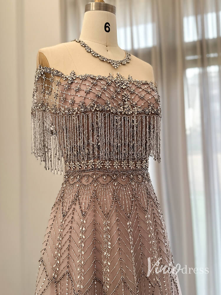 Prom Dress 2025 Beaded String Evening Dresses Blush Pink Mother of the Bride Dress AD1159-unique prom dresses-Blush Pink-US 2-Viniodress