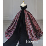 Prom Dress 2025 Black Floral Satin Prom Ball Gown Off the Shoulder Formal Dress FD3249-unique prom dresses-Black-Custom Size-Viniodress