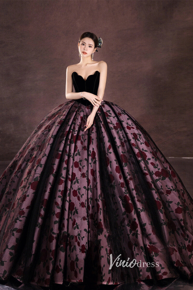 Prom Dress 2025 Black Floral Satin Prom Ball Gown Off the Shoulder Formal Dress FD3249-unique prom dresses-Black-Custom Size-Viniodress