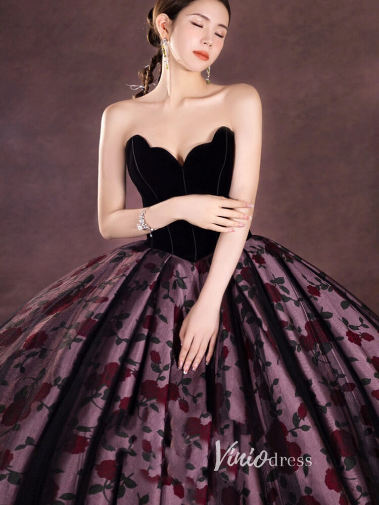 Prom Dress 2025 Black Floral Satin Prom Ball Gown Off the Shoulder Formal Dress FD3249-unique prom dresses-Black-Custom Size-Viniodress