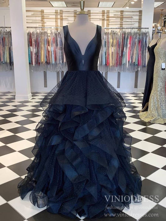 Prom Dress 2025 Black Layered Prom Dresses Dotted Tulle Junior Ball Gown FD2140-unique prom dresses-Black-Custom Size-Viniodress