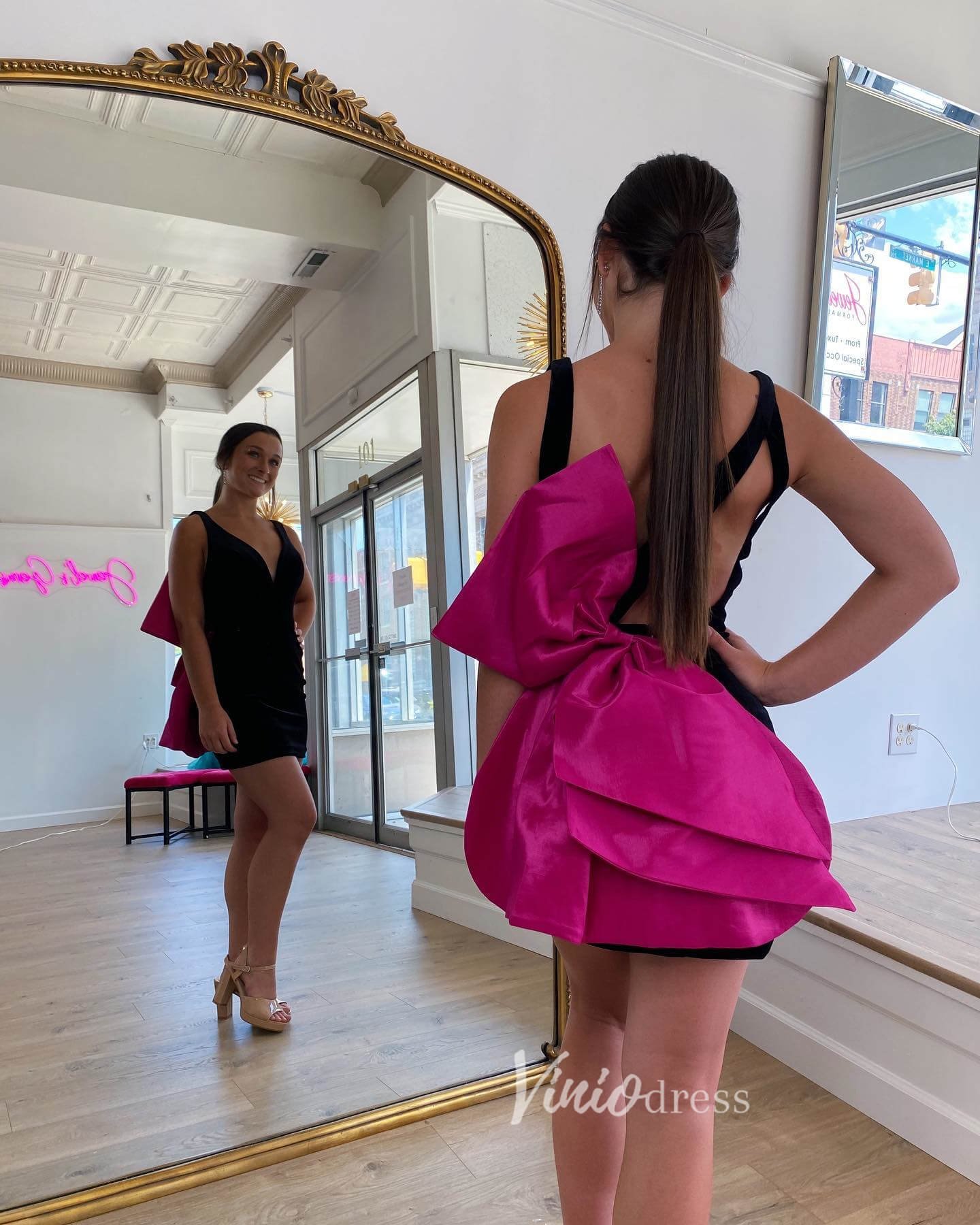 Short Prom Dresses 2025 Black Removable Train Prom Dresses V-Neck Homecoming Dress FD3132-prom dresses-Viniodress-Black-Custom Size-Viniodress