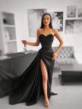 prom dresses 2025-to impress Black Satin Mermaid Prom Dresses 2025 Sweetheart Neck Formal Gown with High Slit FD5253-plus size wedding dresses Viniodress-Black-Custom Size-