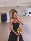 prom dresses 2025-to impress Black Satin Prom Dresses 2025 Strapless Formal Gown with High Slit FD5247-plus size wedding dresses Viniodress-Black-Custom Size-