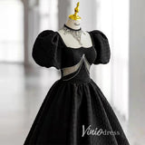 Prom Dress 2025 Black Satin Quinceanera Dresses Puffed Sleeve Prom Ball Gown FD3243-unique prom dresses-Black-Custom Size-Viniodress