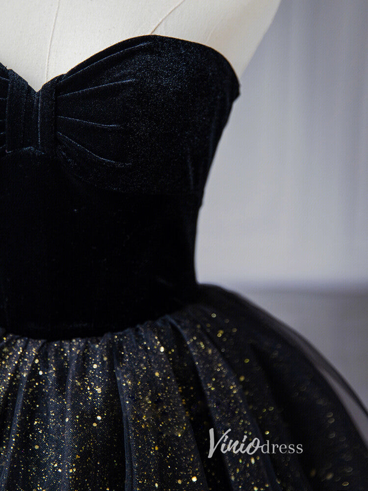 Prom Dress 2025 Black Sparkly Tulle Prom Dresses Strapless Ruffled Formal Gown FD3245-unique prom dresses-Black-Custom Size-Viniodress