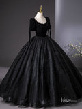 Prom Dress 2025 Black Sparkly Tulle Prom Ball Gown Short Sleeve Quinceanera Dresses BG043-unique prom dresses-Black-Custom Size-Viniodress