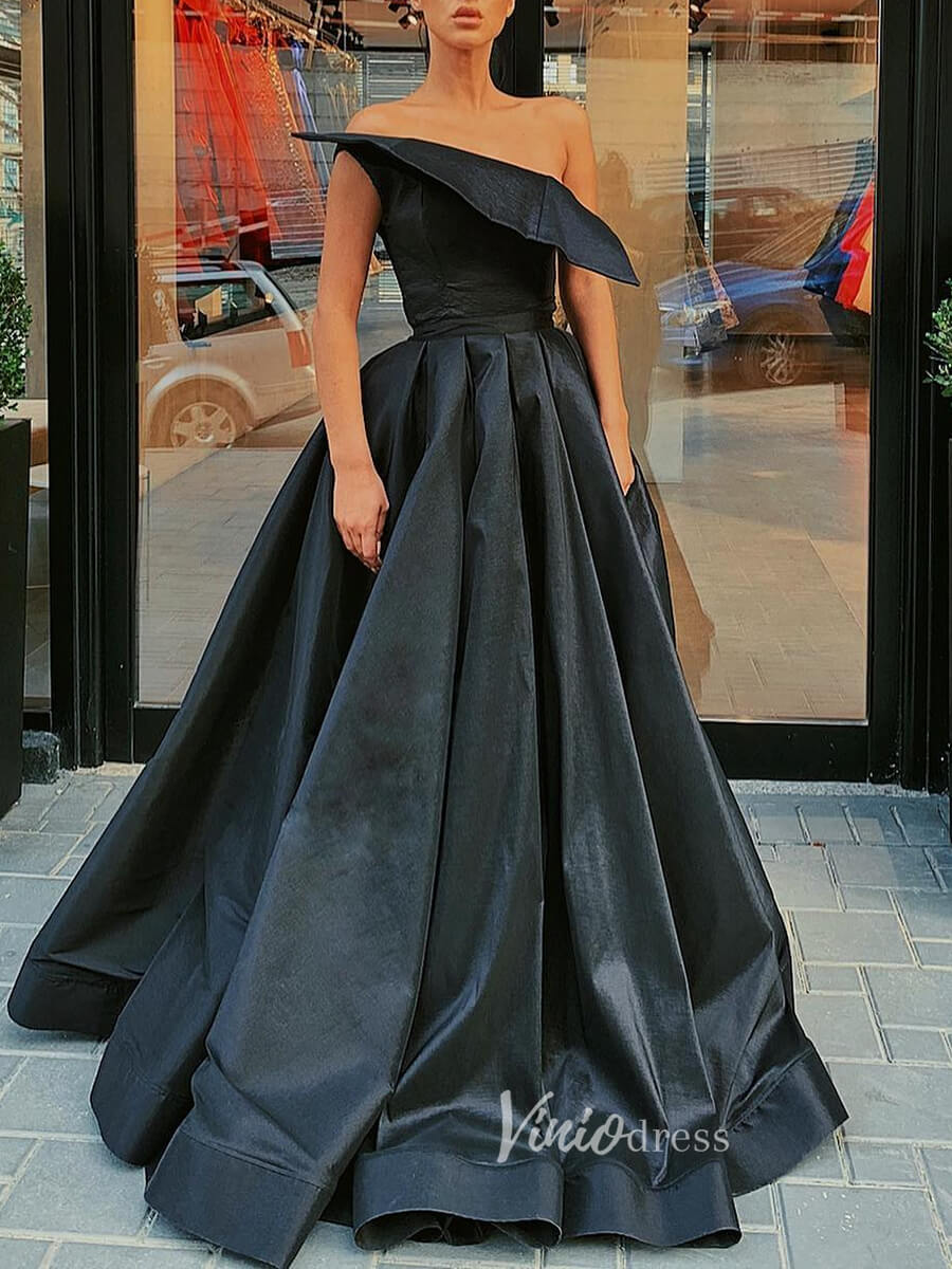 Prom Dress 2025 Black Strapless Prom Dresses Satin A-Line Evening Dress FD3147-unique prom dresses-Black-Custom Size-Viniodress