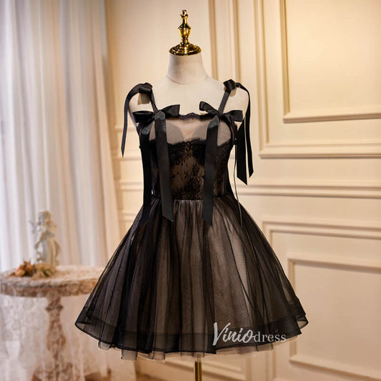 Short Prom Dresses 2025 Black Tulle Homecoming Dresses Spaghetti Strap Short Prom Dress SD1588-prom dresses-Viniodress-Black-Custom Size-Viniodress