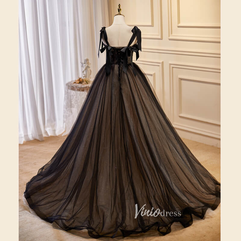 Prom Dress 2025 Black Tulle Prom Dresses Lace Applique Evening Dress FD3212-unique prom dresses-Black-Custom Size-Viniodress