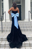 prom dresses 2025 Black Velvet Mermaid Prom Dresses 2025 with Bow & Spaghetti Strap – FD5087-plus size wedding dresses Viniodress-Black-Custom Size-