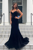 prom dresses 2025 Black Velvet Mermaid Prom Dresses 2025 with Bow & Spaghetti Strap – FD5087-plus size wedding dresses Viniodress-Black-Custom Size-