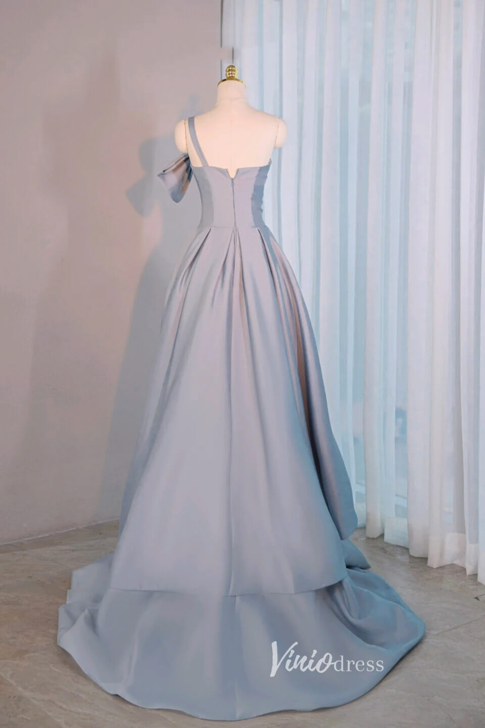 Prom Dress 2025 Blue One Shoulder Prom Dresses Satin Formal Dress AD1035-unique prom dresses-Blue-Custom Size-Viniodress