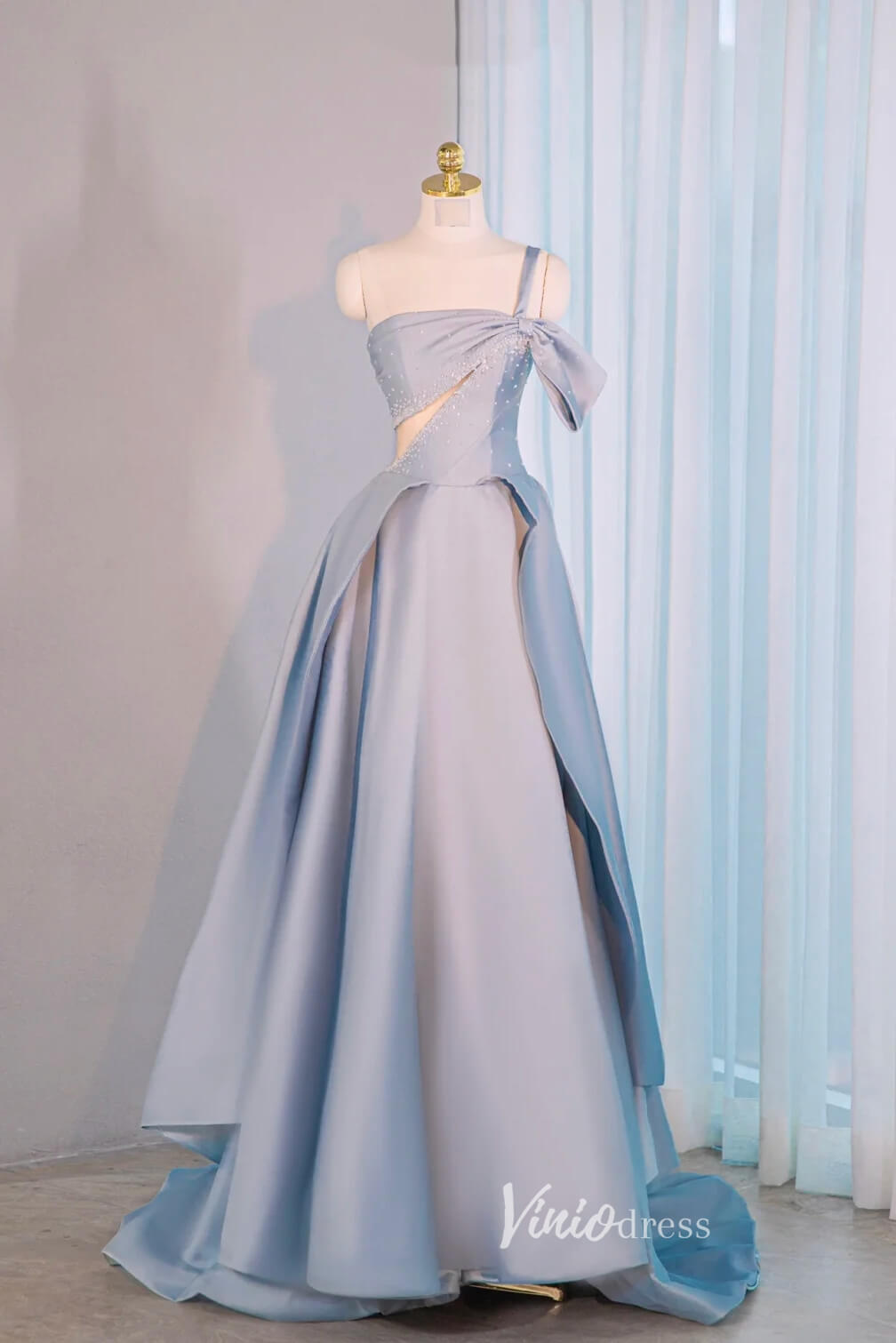 Prom Dress 2025 Blue One Shoulder Prom Dresses Satin Formal Dress AD1035-unique prom dresses-Blue-Custom Size-Viniodress