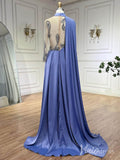 Prom Dress 2025 Blue Satin Long Sleeve Prom Dresses Sheer Beaded Lace Formal Dress AD1234-unique prom dresses-Blue-US 2-Viniodress