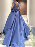 prom dresses 2025-to impress Blue Satin Prom Dresses 2025 with Bow-Tie & Boat Neck – FD5205-plus size wedding dresses Viniodress-Blue-Custom Size-