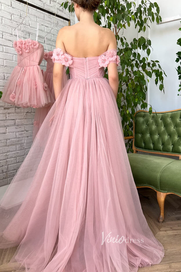 Prom Dress 2025 Blush 3D Flower Prom Dresses Off the Shoulder Long Formal Dress FD2980-unique prom dresses-Pink-Custom Size-Viniodress