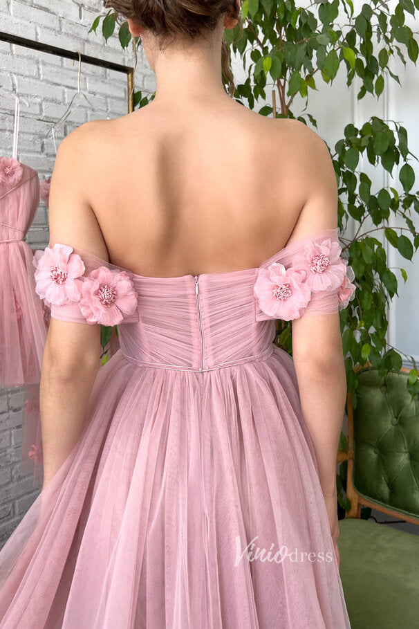 Prom Dress 2025 Blush 3D Flower Prom Dresses Off the Shoulder Long Formal Dress FD2980-unique prom dresses-Pink-Custom Size-Viniodress