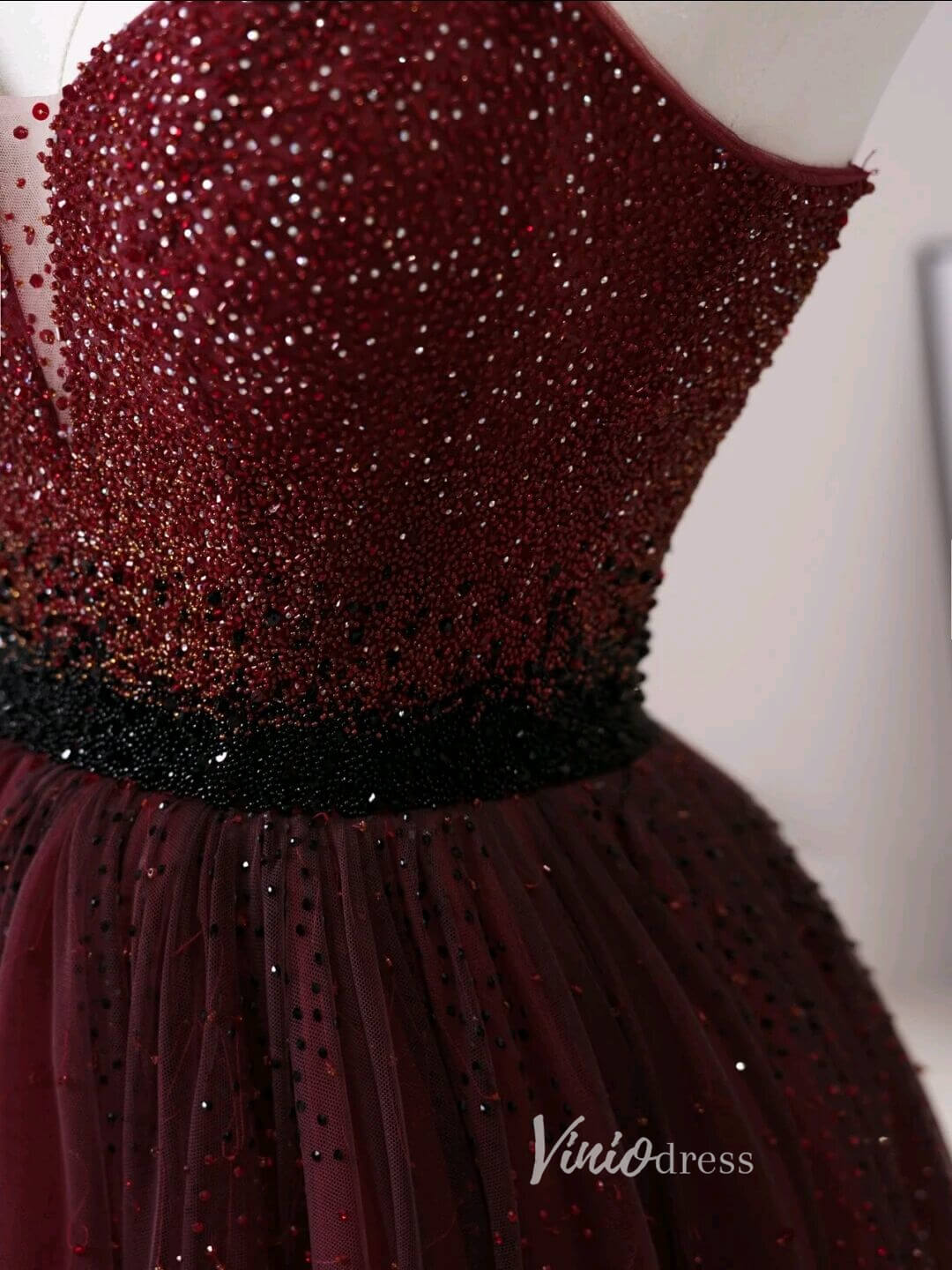 Prom Dress 2025 Burgundy Beaded Prom Dresses Spaghetti Strap Evening Dress AD1034-unique prom dresses-Burgundy-Custom Size-Viniodress