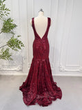 Prom Dresses 2025-to impress Burgundy Mermaid Prom Dresses Sequin Lace, V-neck, Backless CL011-plus size wedding dresses Viniodress-Burgundy-US 2-