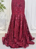 Prom Dresses 2025-to impress Burgundy Mermaid Prom Dresses Sequin Lace, V-neck, Backless CL011-plus size wedding dresses Viniodress-Burgundy-US 2-