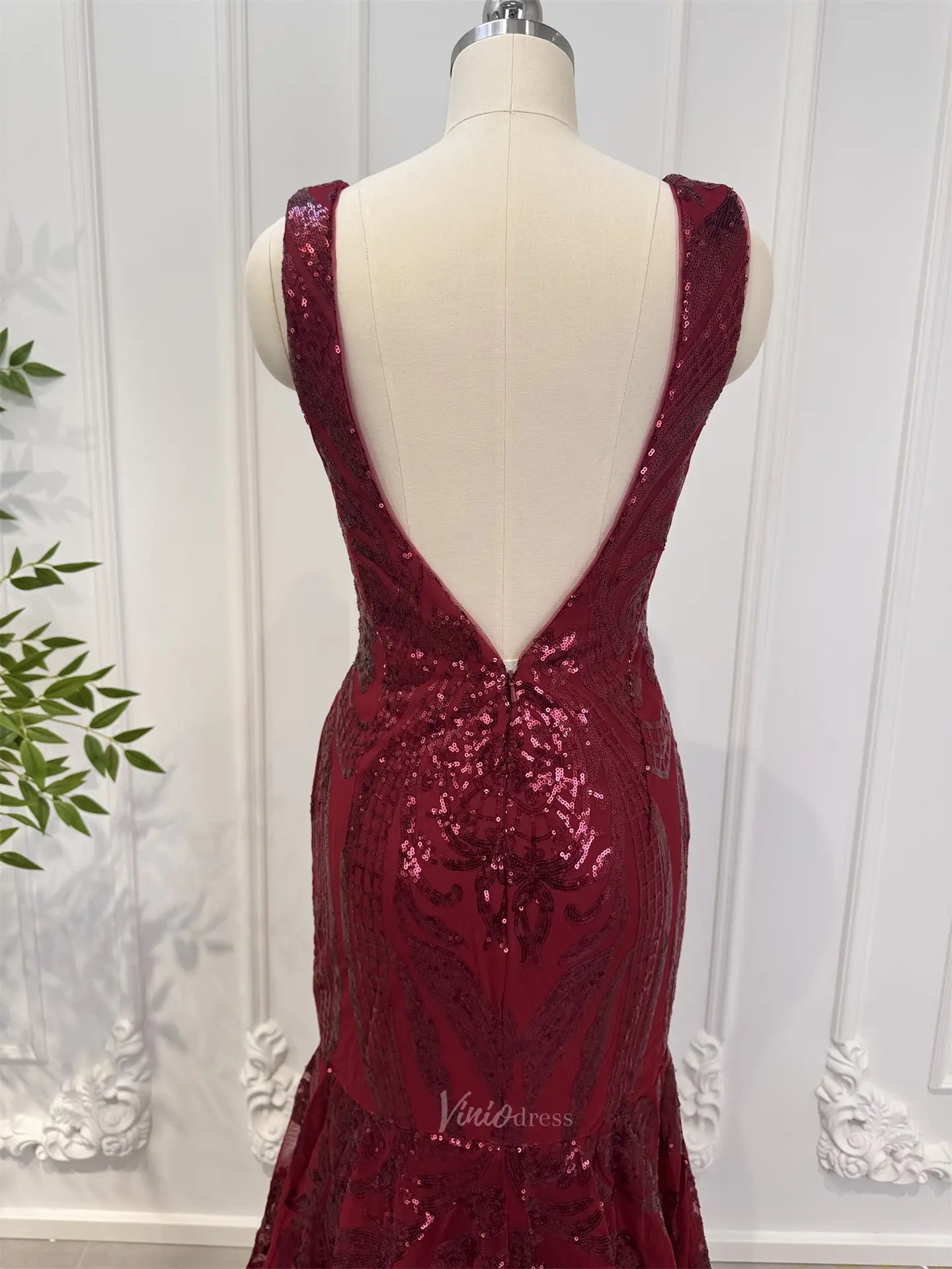 Prom Dresses 2025-to impress Burgundy Mermaid Prom Dresses Sequin Lace, V-neck, Backless CL011-plus size wedding dresses Viniodress-Burgundy-US 2-