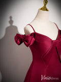 Prom Dress 2025 Burgundy Spaghetti Strap Satin Prom Dresses Puffed Sleeve Formal Dress AD1350-unique prom dresses-Burgundy-Custom Size-Viniodress