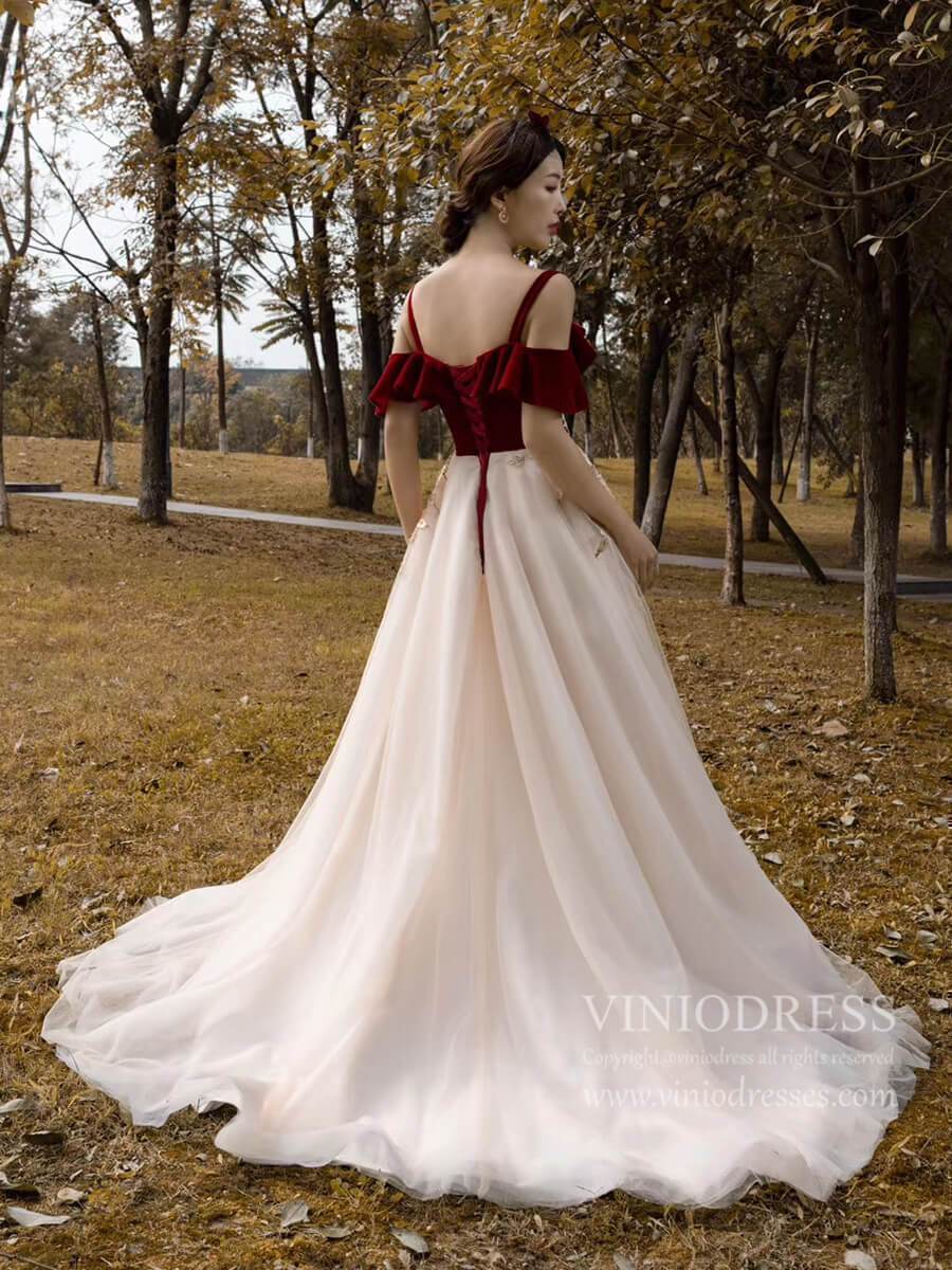 Prom Dress 2025 Burgundy Velvet Long Prom Dresses Champagne Tulle Ball Gown FD1974-unique prom dresses-Champagne-Custom Size-Viniodress