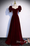 Prom Dress 2025 Burgundy Velvet Prom Dresses Puffed Sleeve Formal Dress AD1027-unique prom dresses-Burgundy-Custom Size-Viniodress