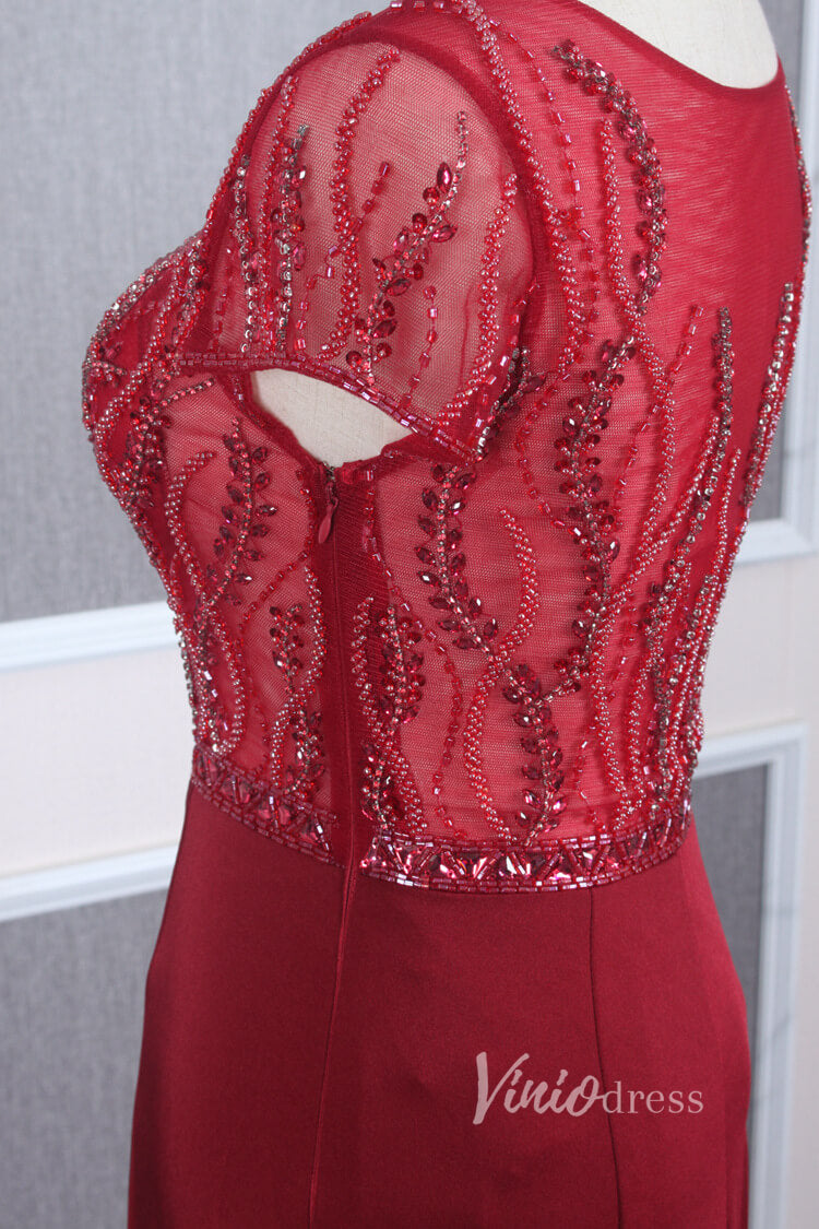 Prom Dress 2025 Cap Sleeve Red Sheath Prom Dresses Beaded Evening Dress FD2817-unique prom dresses-Red-US 2-Viniodress