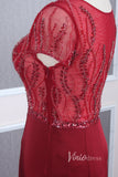 Prom Dress 2025 Cap Sleeve Red Sheath Prom Dresses Beaded Evening Dress FD2817-unique prom dresses-Red-US 2-Viniodress