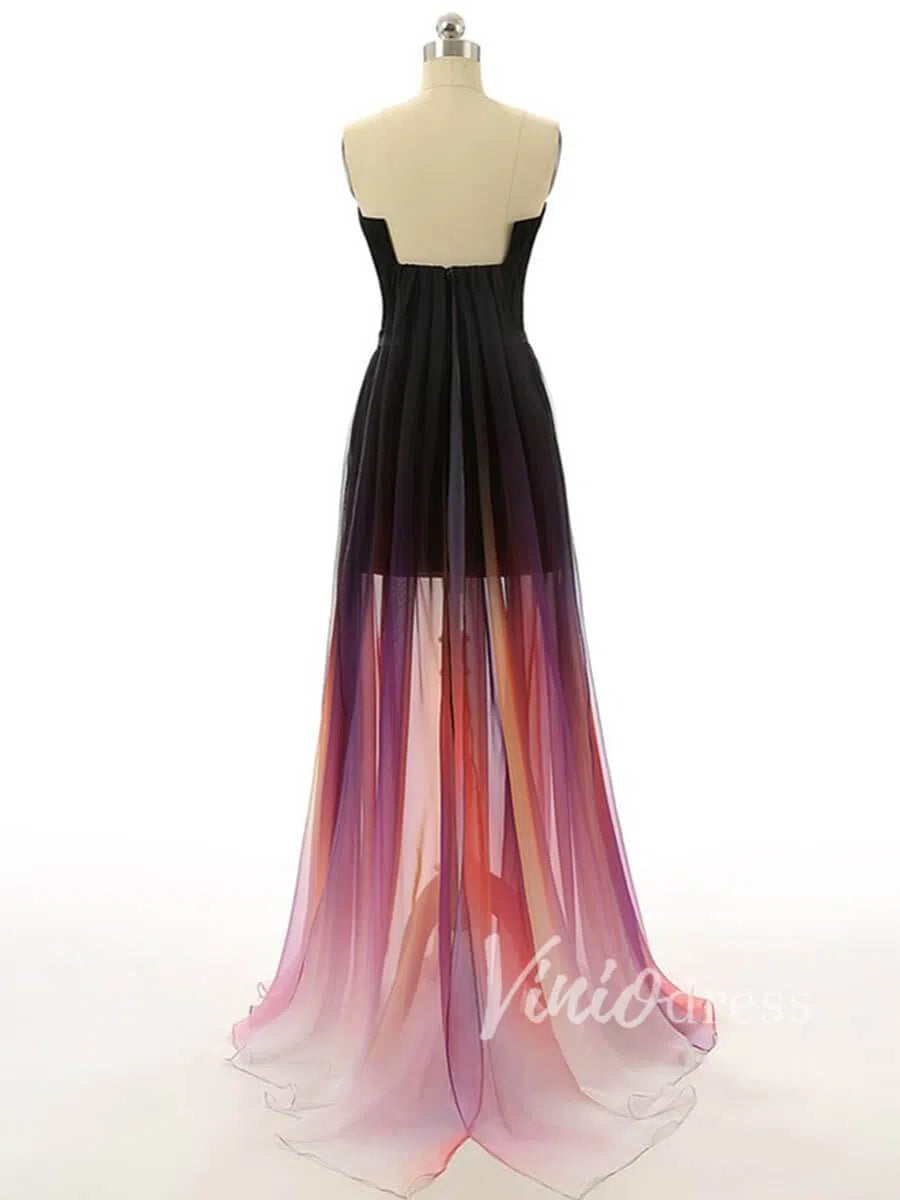 Prom Dress 2025 Celebrity Style Ombre Prom Dresses Strapless FD1525-unique prom dresses-Black-Custom Size-Viniodress