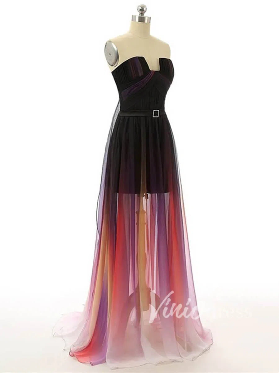 Prom Dress 2025 Celebrity Style Ombre Prom Dresses Strapless FD1525-unique prom dresses-Black-Custom Size-Viniodress