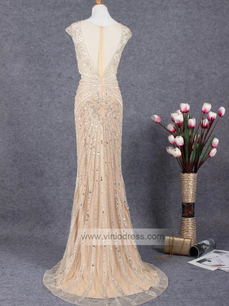 Prom Dress 2025 Champagne Beaded Prom Dresses Pageant Gown FD1433-unique prom dresses-Champagne-Custom Size-Viniodress