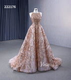 Prom Dress 2025 Champagne Gold Sequin Lace Prom Dresses Sleeveless Formal Dress 222176-unique prom dresses-Gold-Custom Size-Viniodress